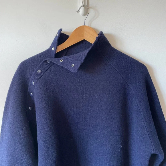 Zara  96% Merino Wool High Buttoned Collar Knit Sweater Navy Blue Size Medium - Picture 7 of 11